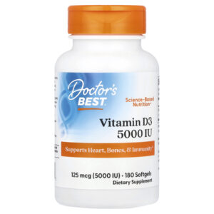 Doctor's Best, Vitamina D3, 125 mcg (5.000 UI), 180 Cápsulas Softgel