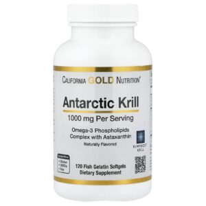 California Gold Nutrition, Óleo de Krill Antártico, Complexo de Fosfolipídios Ômega-3 com Astaxantina, Sabor Natural de Morango e Limão, 120 Cápsulas Softgel de Gelatina de Peixe