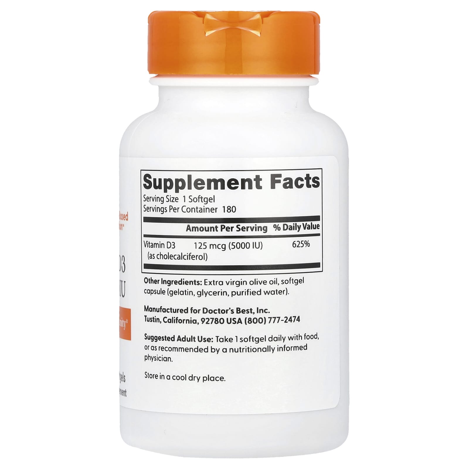 Doctor's Best, Vitamina D3, 125 mcg (5.000 UI), 180 Cápsulas Softgel - Imagem 2