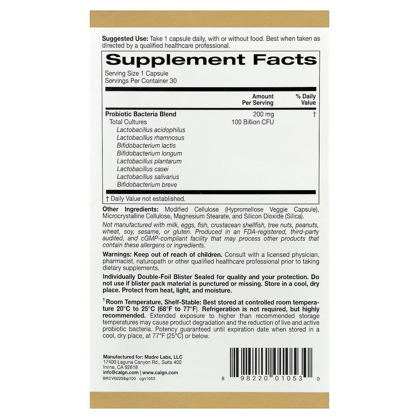 California Gold Nutrition, Probióticos LactoBif® 100, 100 Bilhões de UFCs, 30 Cápsulas Vegetais - Imagem 2
