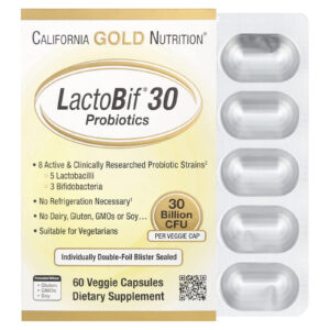California Gold Nutrition, Probióticos LactoBif® 30, 30 Bilhões de UFCs, 60 Cápsulas Vegetais
