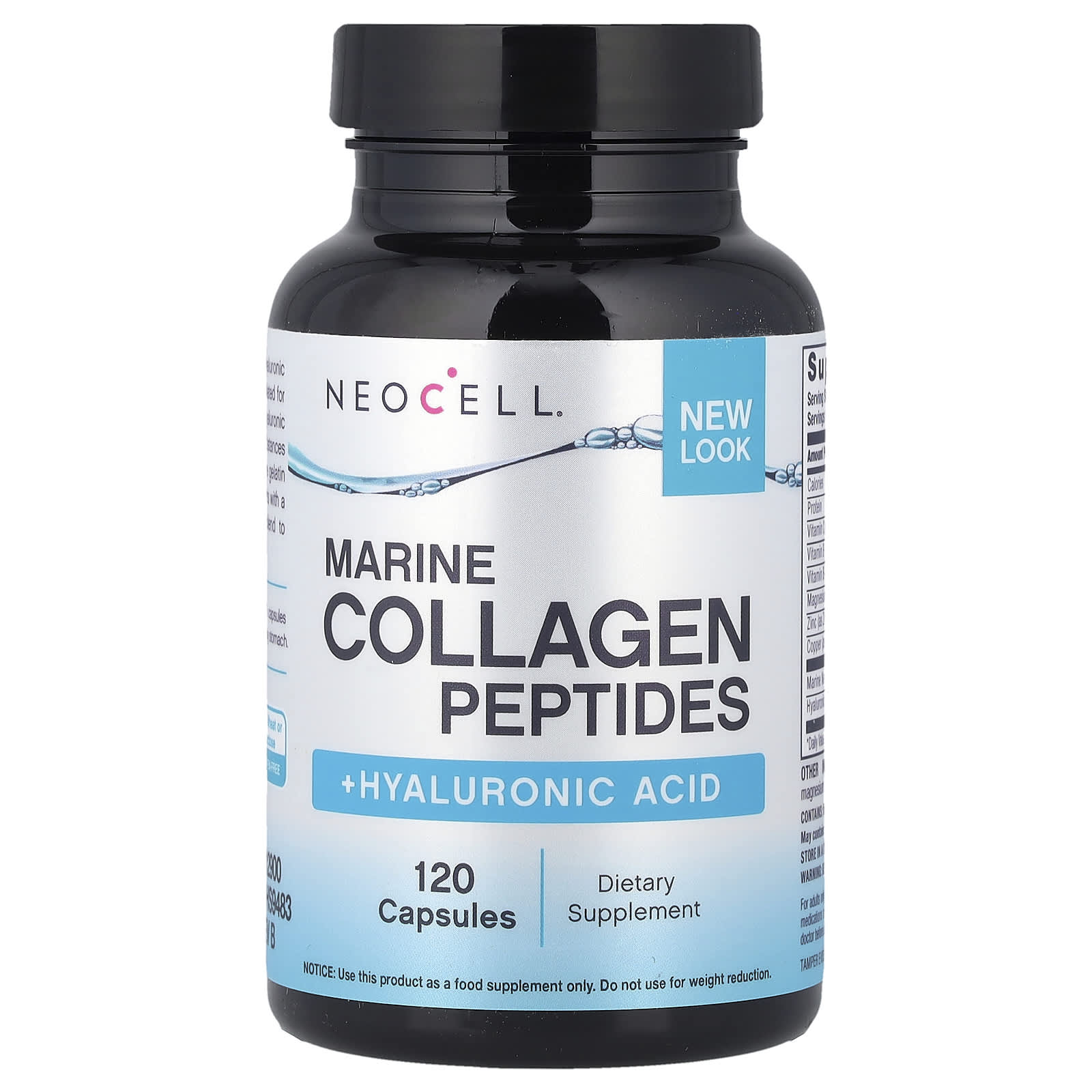NeoCell, Peptídeos de Colágeno Marinho + Ácido Hialurônico, 120 Cápsulas