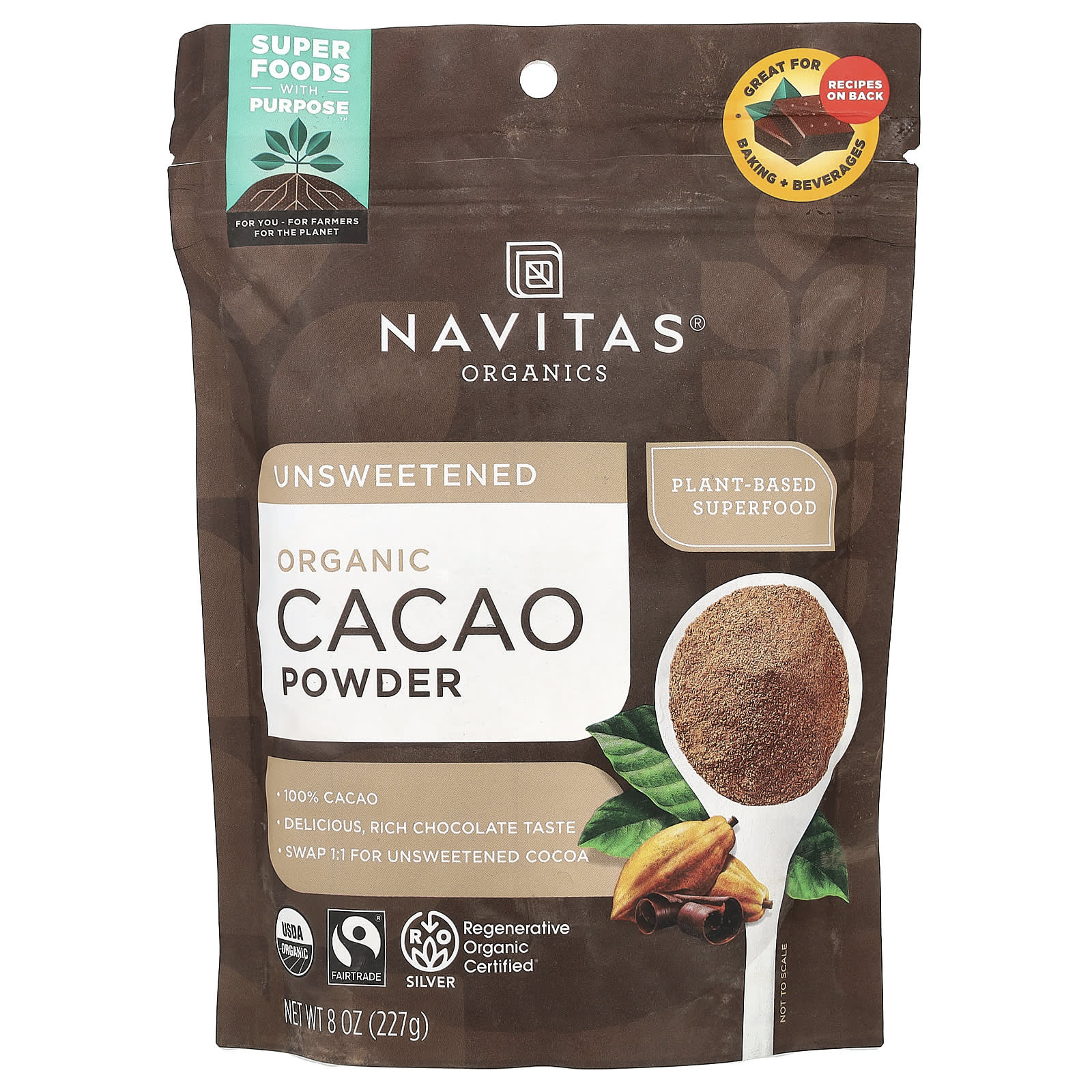 Navitas Organics, Cacau Orgânico em Pó, Sem Açúcar, 227 g (8 oz)