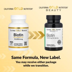 California Gold Nutrition, Biotina, 10.000 mcg, 90 Cápsulas Softgel Vegetais