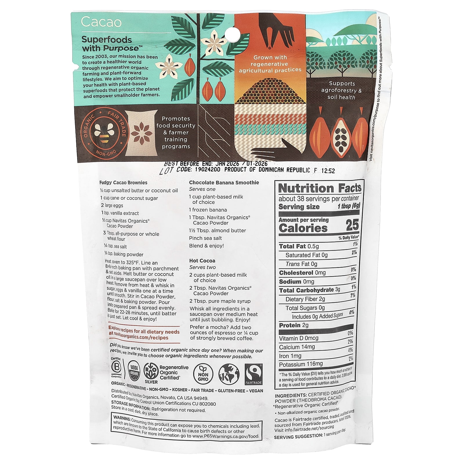 Navitas Organics, Cacau Orgânico em Pó, Sem Açúcar, 227 g (8 oz) - Imagem 2