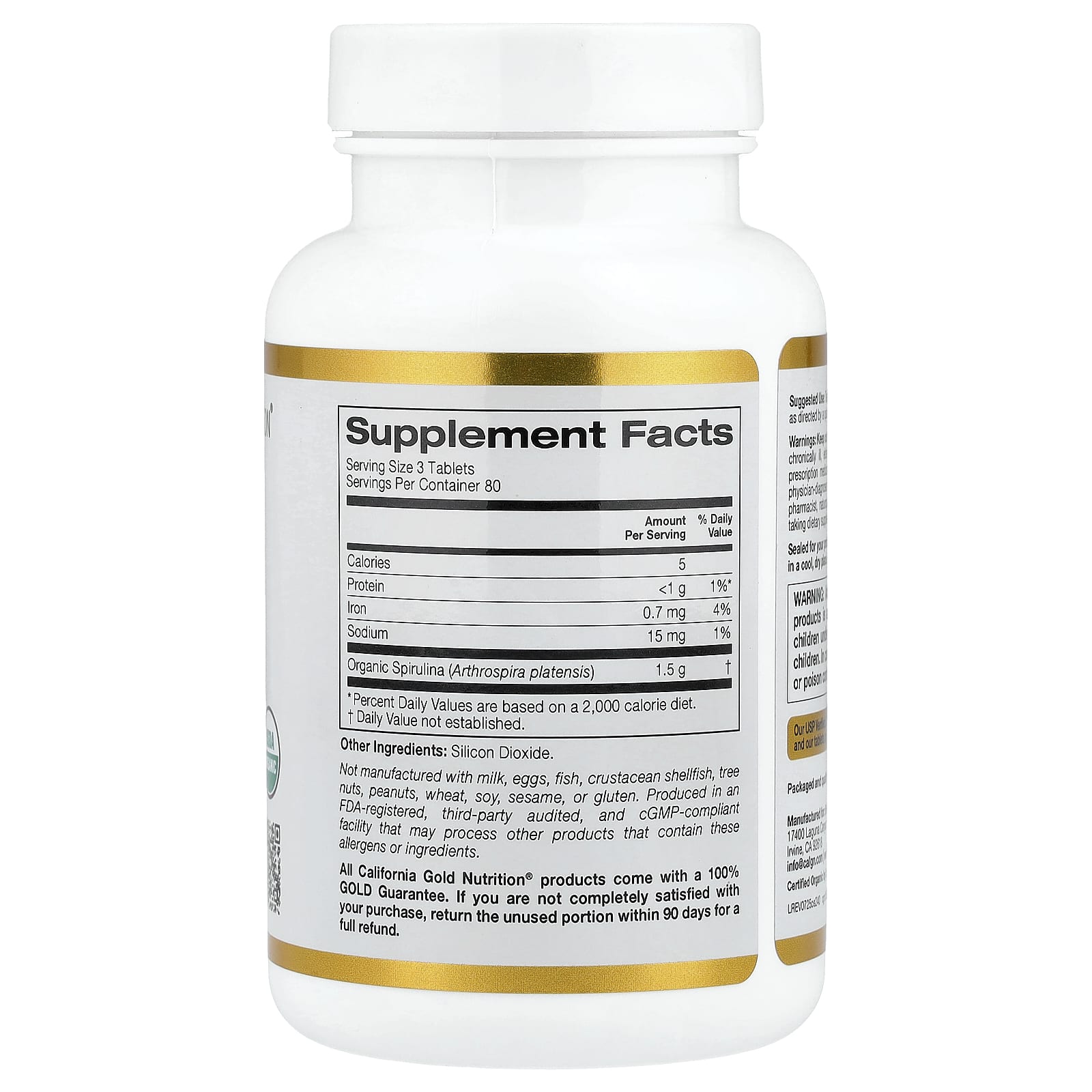 California Gold Nutrition, Espirulina Orgânica, 240 Comprimidos (500 mg por Comprimido) - Imagem 2