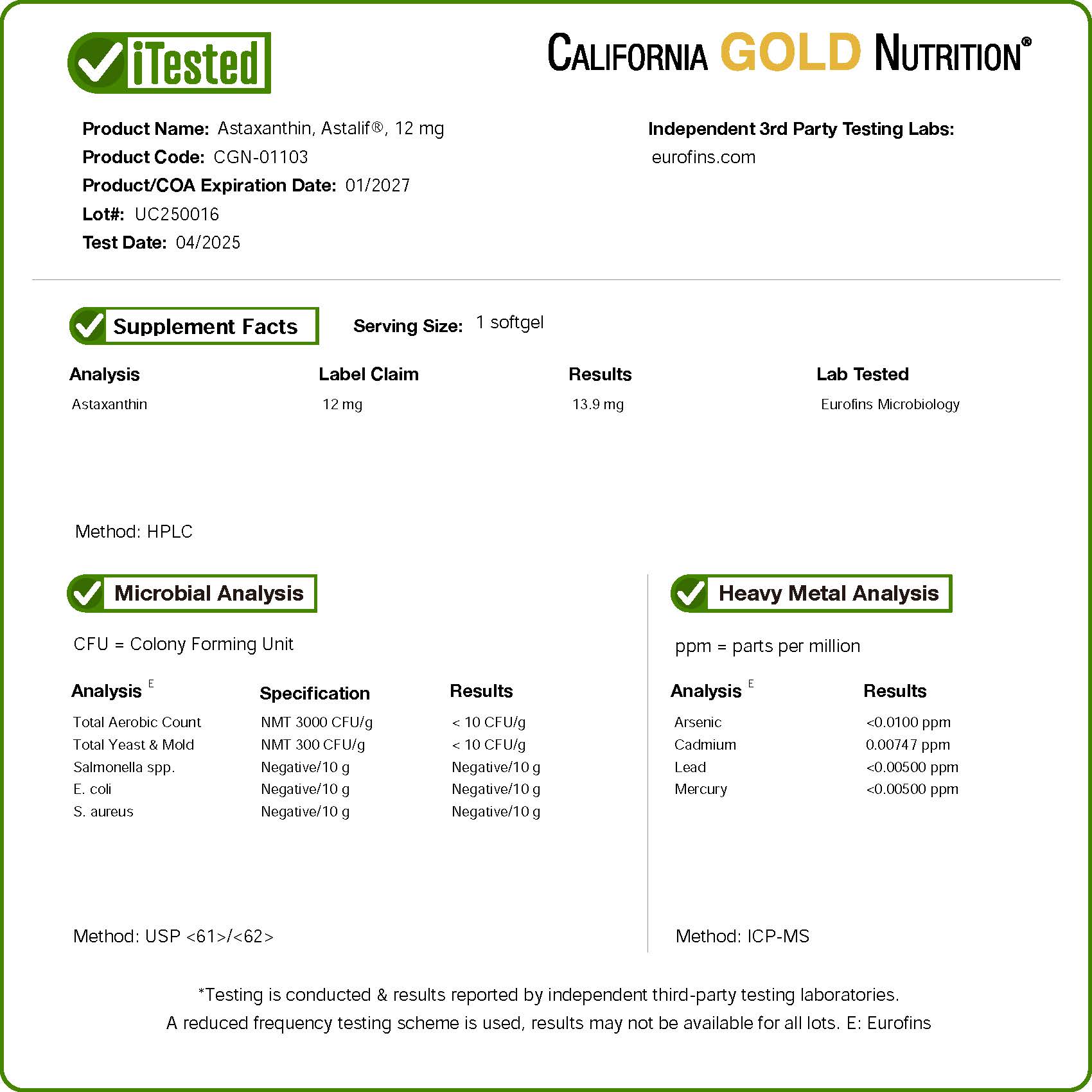 California Gold Nutrition, AstaLif, Astaxanthin Islandesa Pura, 12 mg, 30 Cápsulas Softgel Vegetais - Imagem 4