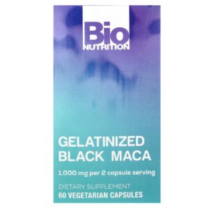 Bio Nutrition, Maca-Peruana Negra Gelatinizada, 60 Cápsulas Vegetarianas (500 mg por Cápsula)