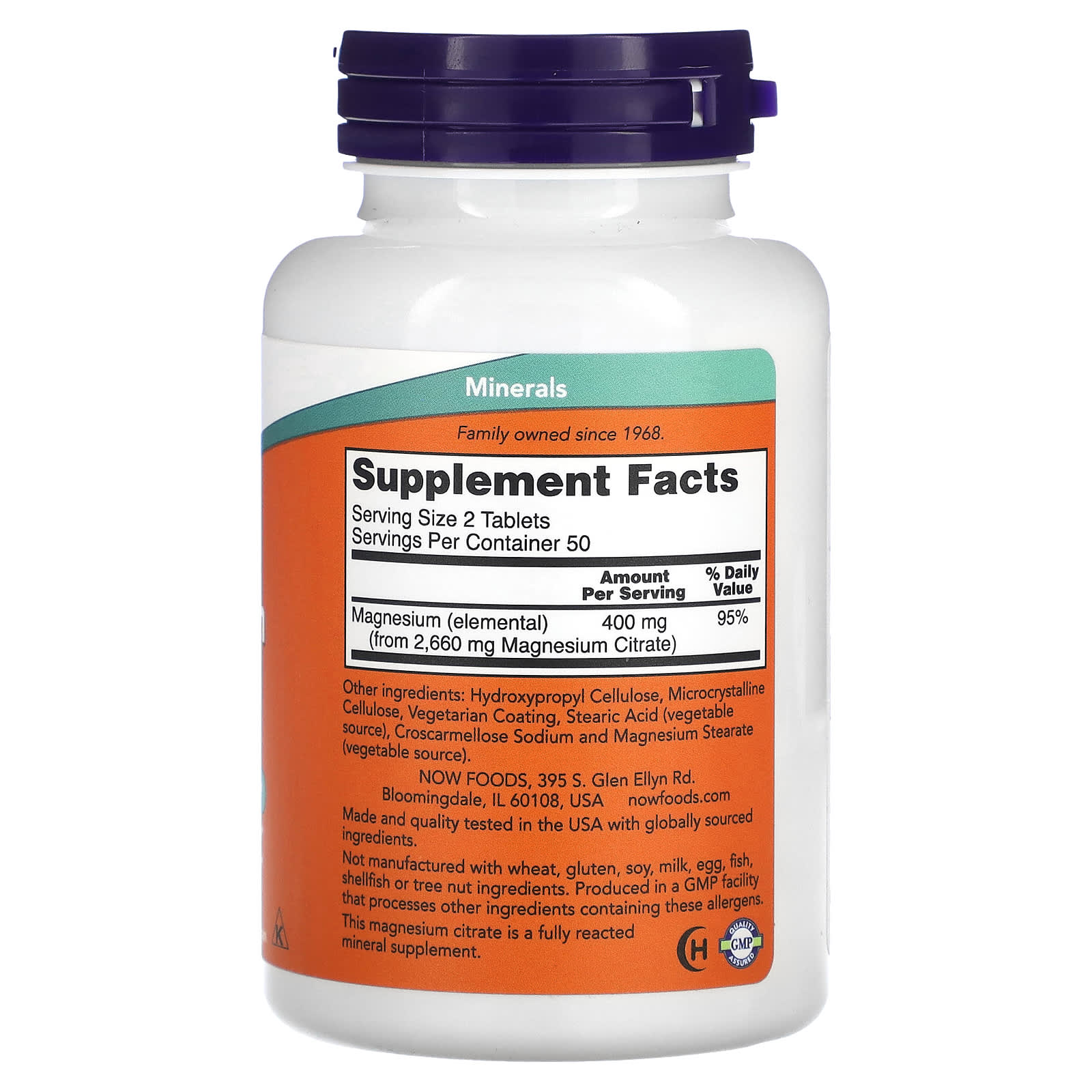 NOW Foods, Citrato de Magnésio, 200 mg, 100 Comprimidos - Imagem 2