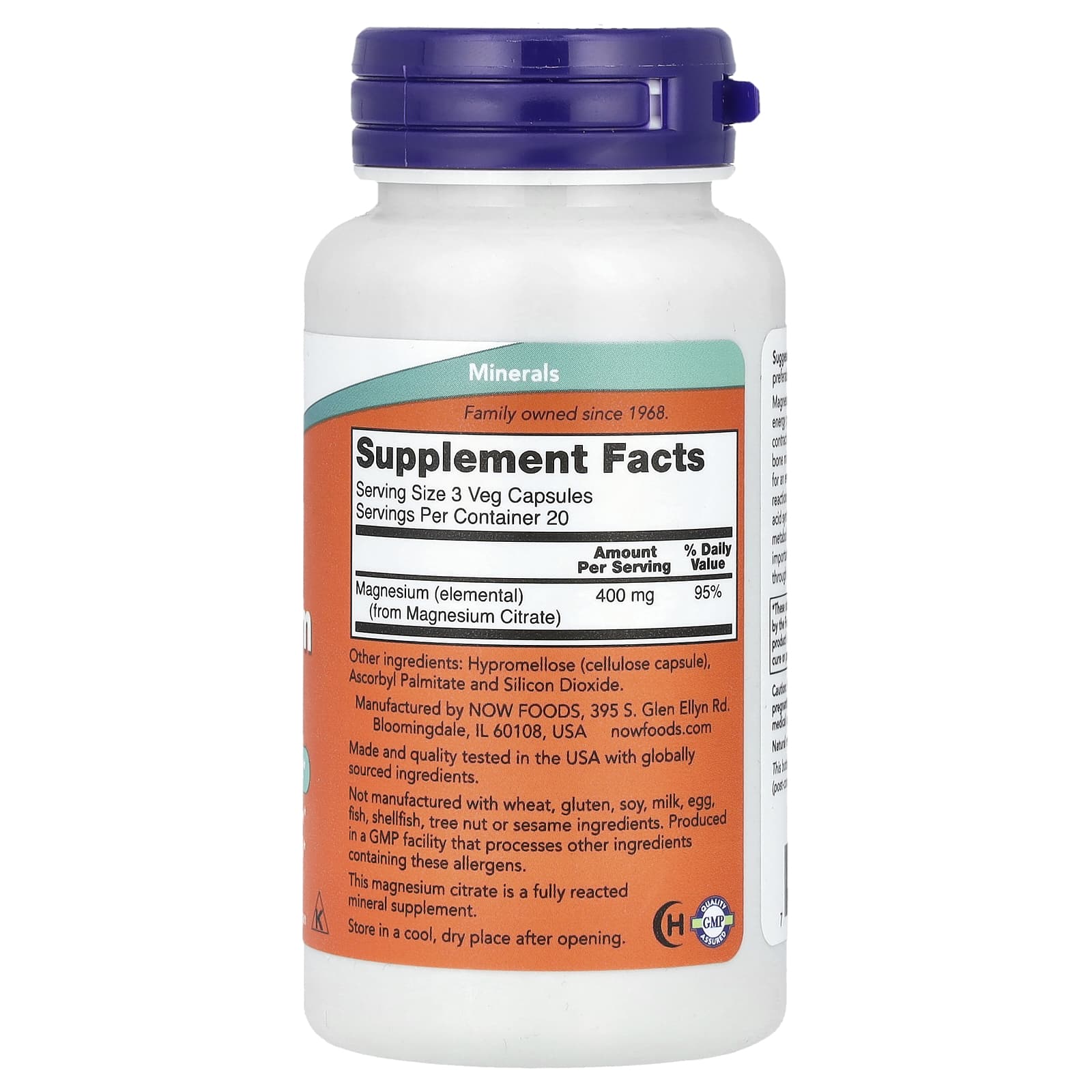 NOW Foods, Citrato de Magnésio, 60 Cápsulas Vegetais (133 mg por Cápsula) - Imagem 2