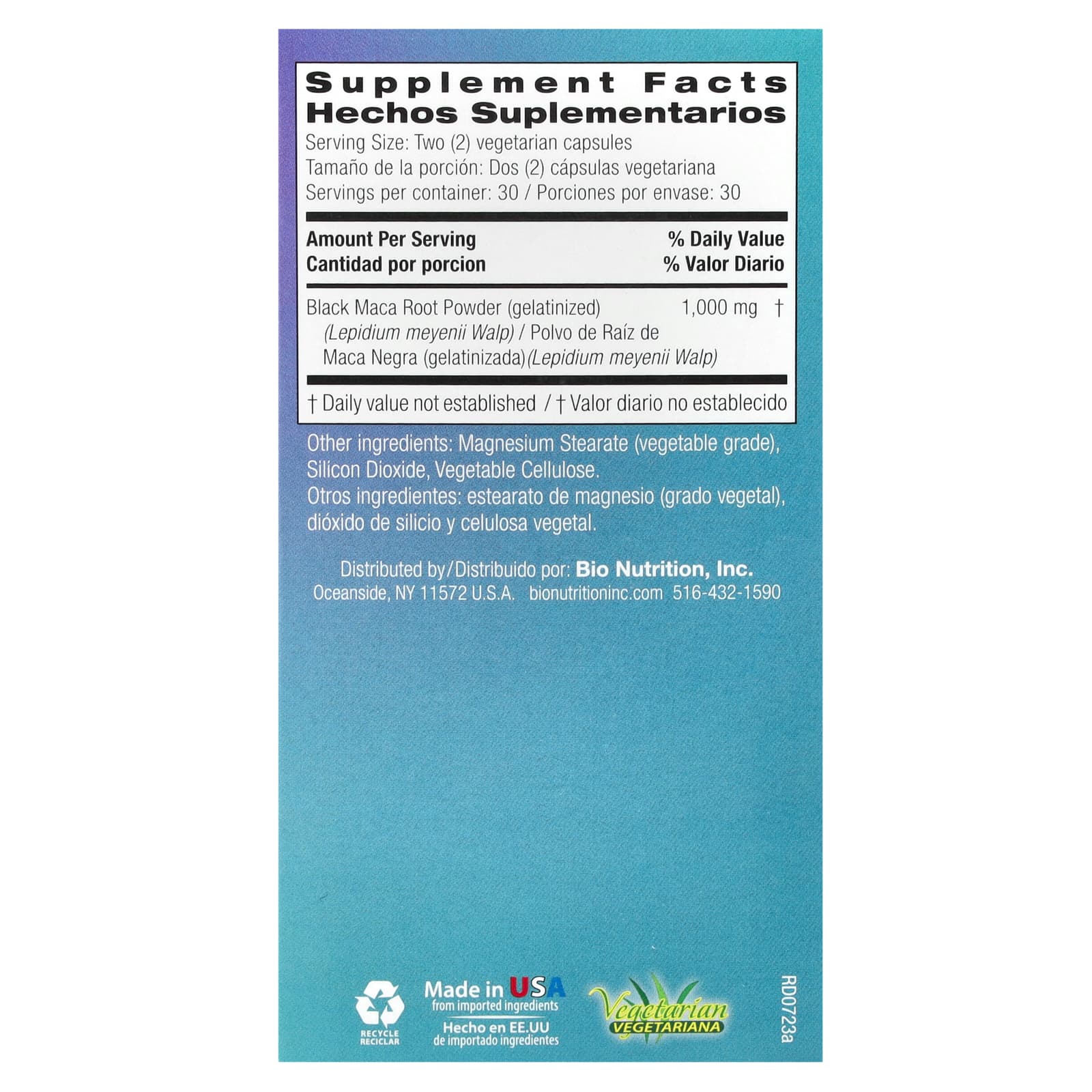 Bio Nutrition, Maca-Peruana Negra Gelatinizada, 60 Cápsulas Vegetarianas (500 mg por Cápsula) - Imagem 2