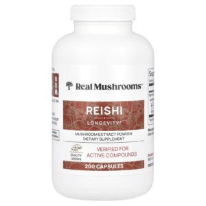 Real Mushrooms, Reishi, Extrato de Cogumelo em Pó, 200 Cápsulas