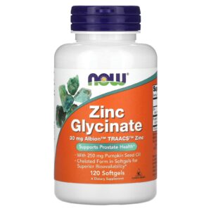 NOW Foods, Glicinato de Zinco, 120 Cápsulas Softgel
