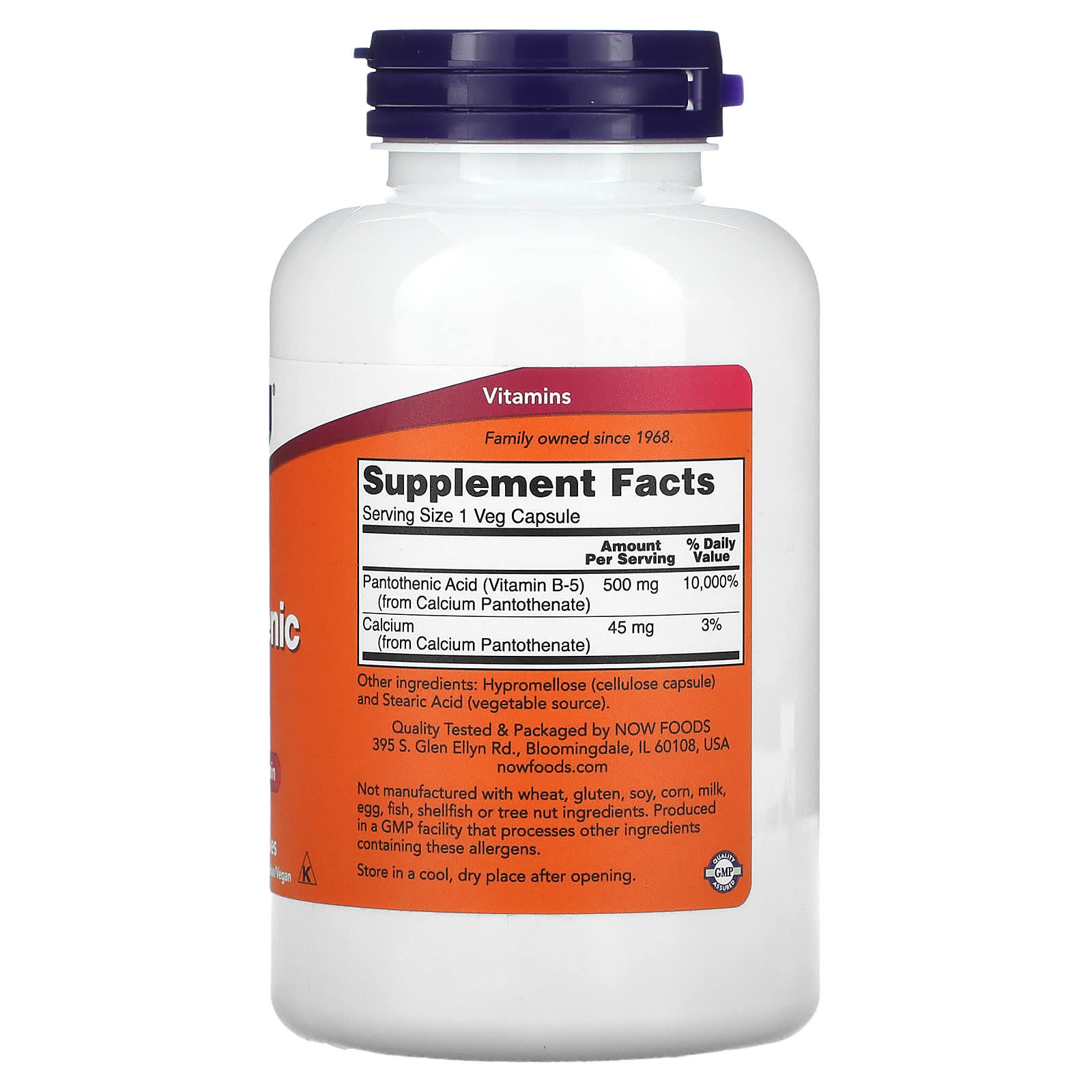 NOW Foods, Ácido Pantotênico, 500 mg, 250 Cápsulas Vegetais - Imagem 2