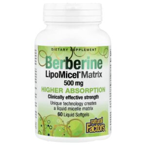 Natural Factors, Matriz de Berberina LipoMicel, 500 mg, 60 Cápsulas Softgel Líquidas