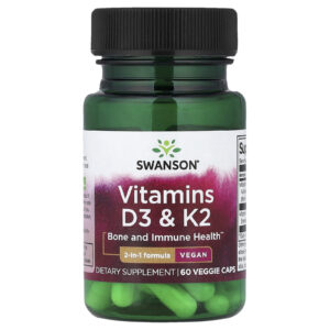 Swanson, Vitaminas D3 e K2, 60 Cápsulas Vegetais