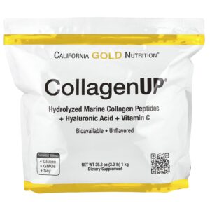 California Gold Nutrition, CollagenUP®, Peptídeos de Colágeno Marinho Hidrolisado com Ácido Hialurônico e Vitamina C, Sem Sabor, 1 kg (2,2 lb)