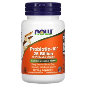 NOW Foods, Probiotic-10, 25 Bilhões, 50 Cápsulas Vegetais