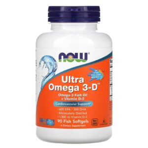 NOW Foods, Ultra Ômega 3-D, 600 EPA/300 DHA, 90 Cápsulas Softgel de Gelatina de Peixe