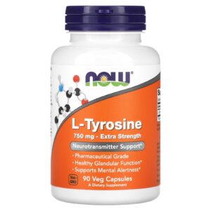 NOW Foods, L-Tirosina, 750 mg, 90 Cápsulas Vegetais