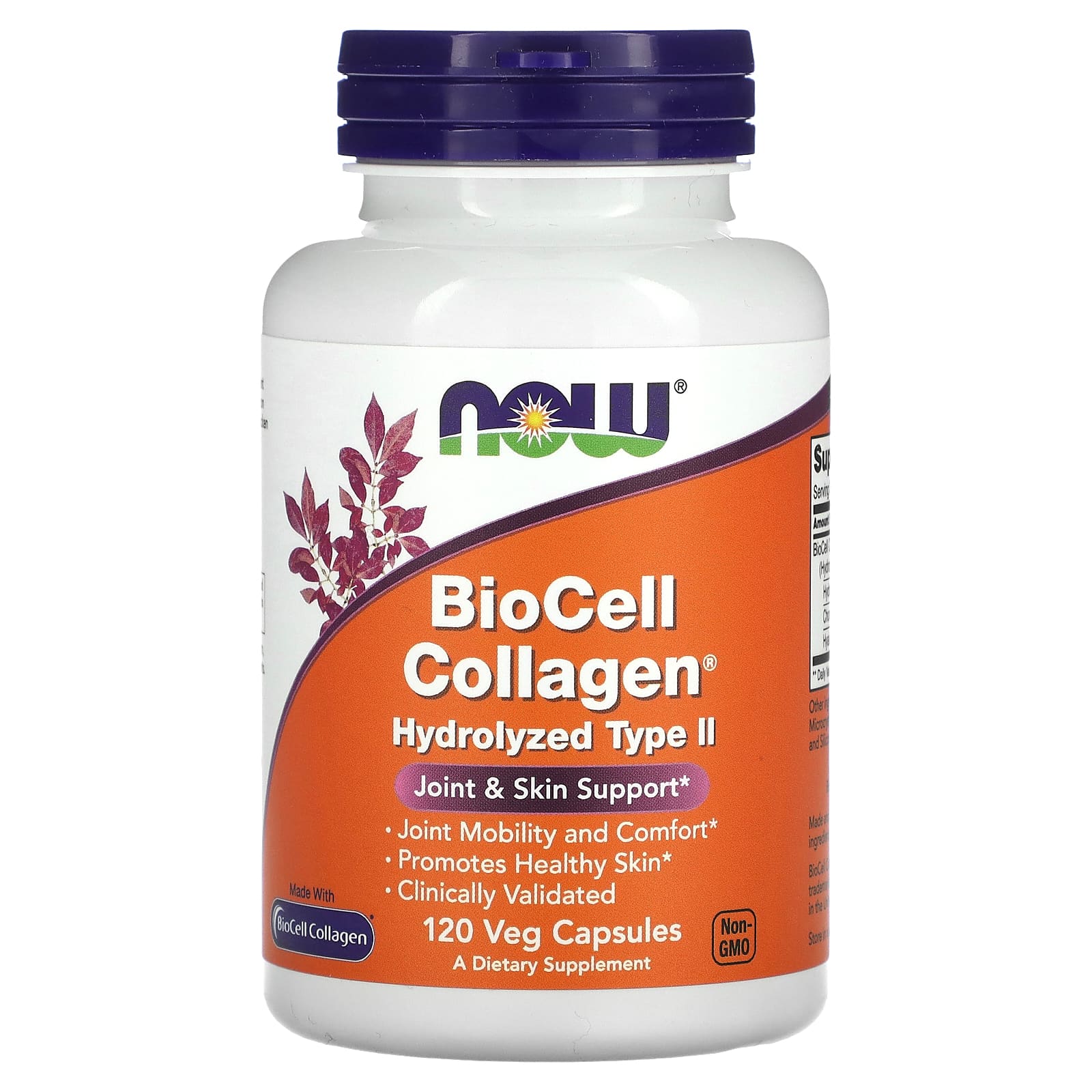 NOW Foods, BioCell Collagen®, Hidrolisado Tipo II, 120 Cápsulas Vegetais