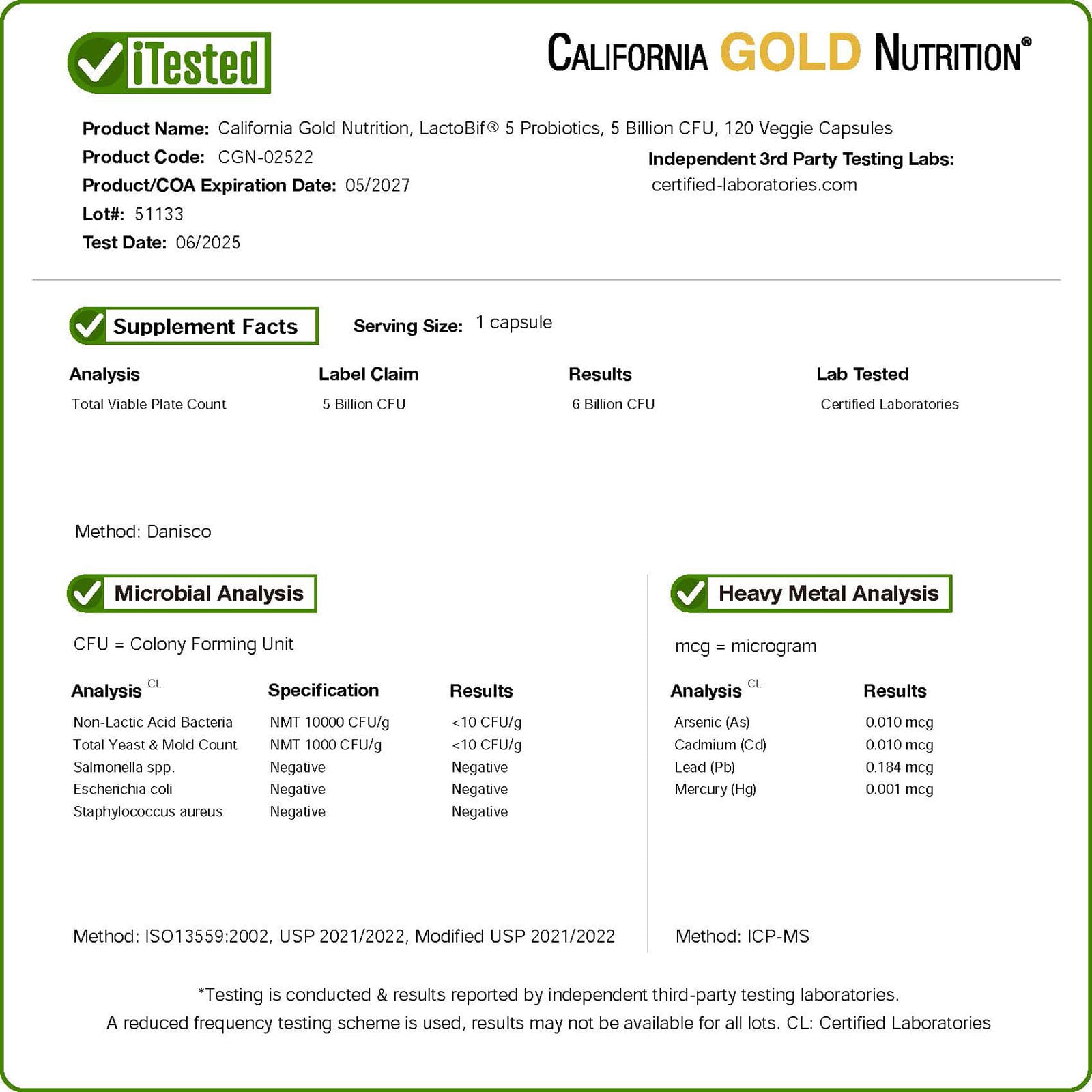 California Gold Nutrition, Probióticos LactoBif® 5, 5 Bilhões de UFCs, 120 Cápsulas Vegetais - Imagem 4