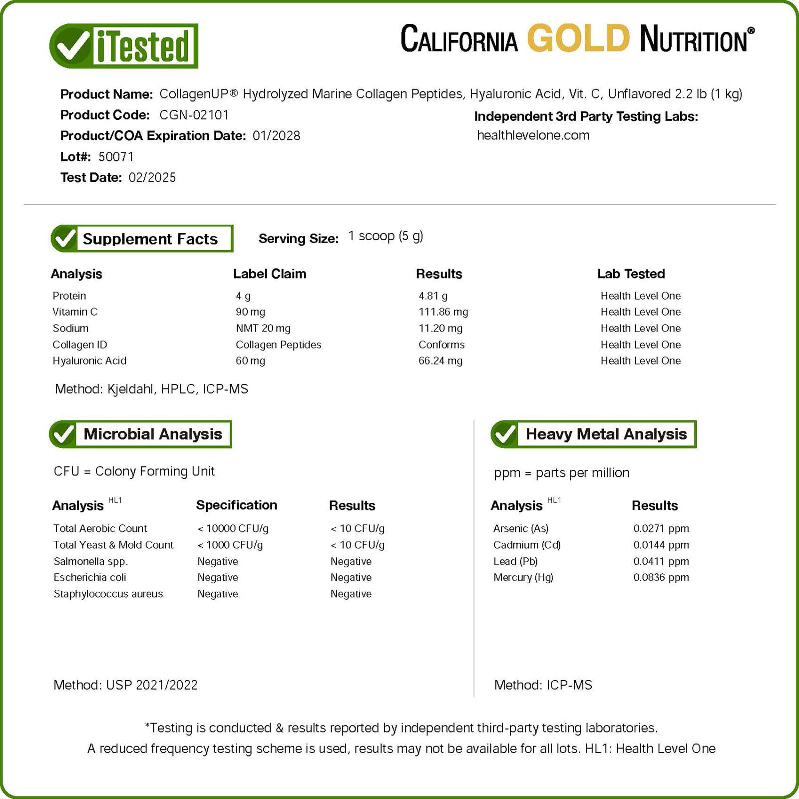 California Gold Nutrition, CollagenUP®, Peptídeos de Colágeno Marinho Hidrolisado com Ácido Hialurônico e Vitamina C, Sem Sabor, 1 kg (2,2 lb) - Imagem 4