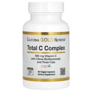 California Gold Nutrition, Total C Complex com Ácido Ascórbico, Extrato de Amla, Bioflavonoides Cítricos e Extrato de Rosa-mosqueta, 500 mg, 60 Cápsulas Vegetais