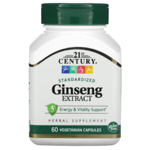 21st Century, Extrato de Ginseng Padronizado, 60 Cápsulas Vegetarianas (100 mg por Cápsula)