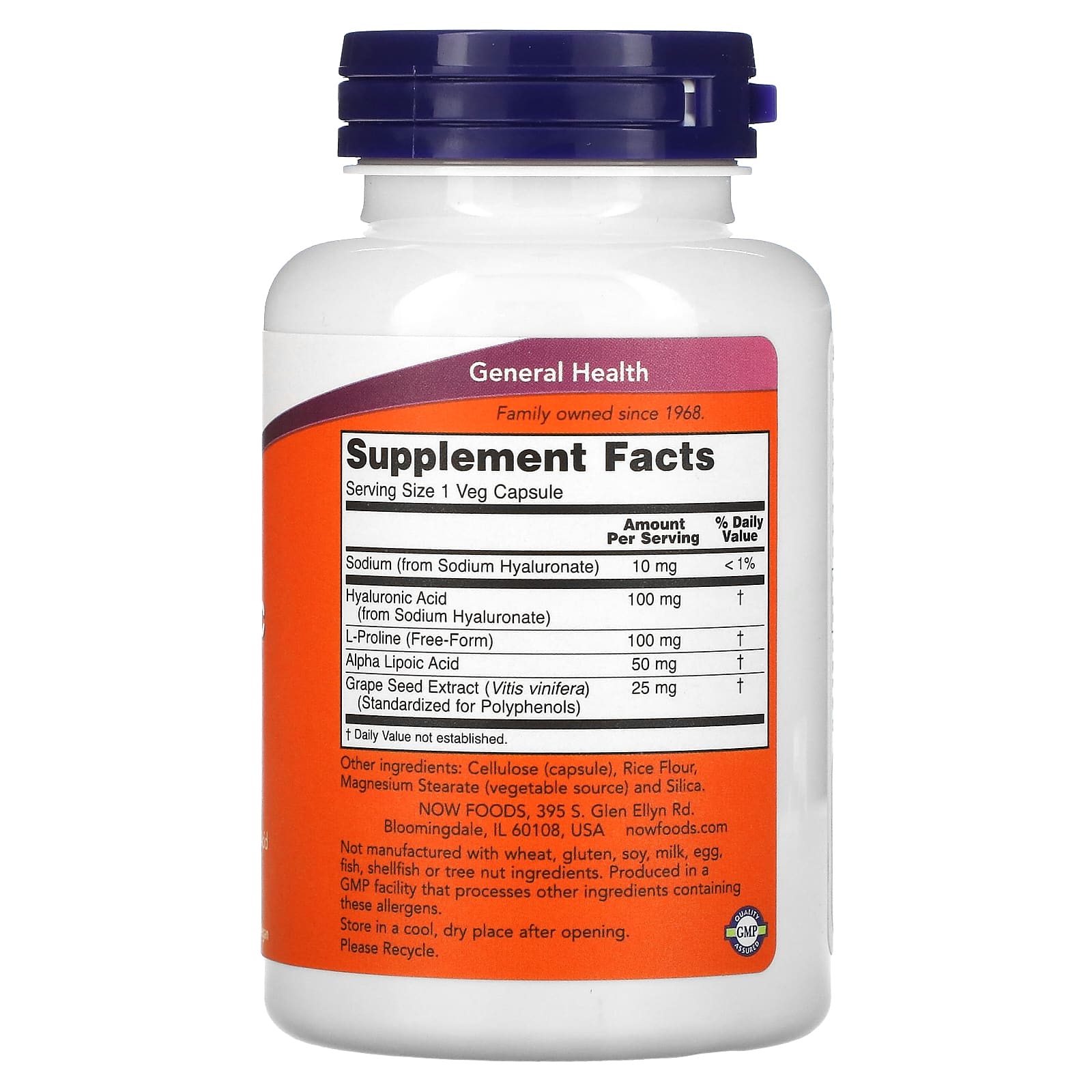NOW Foods, Ácido Hialurônico, 100 mg, 120 Cápsulas Vegetais - Imagem 2