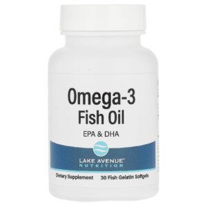 Lake Avenue Nutrition, Óleo de Peixe Ômega-3, 30 Cápsulas Softgel de Gelatina de Peixe (1.250 mg por Cápsula Softgel)