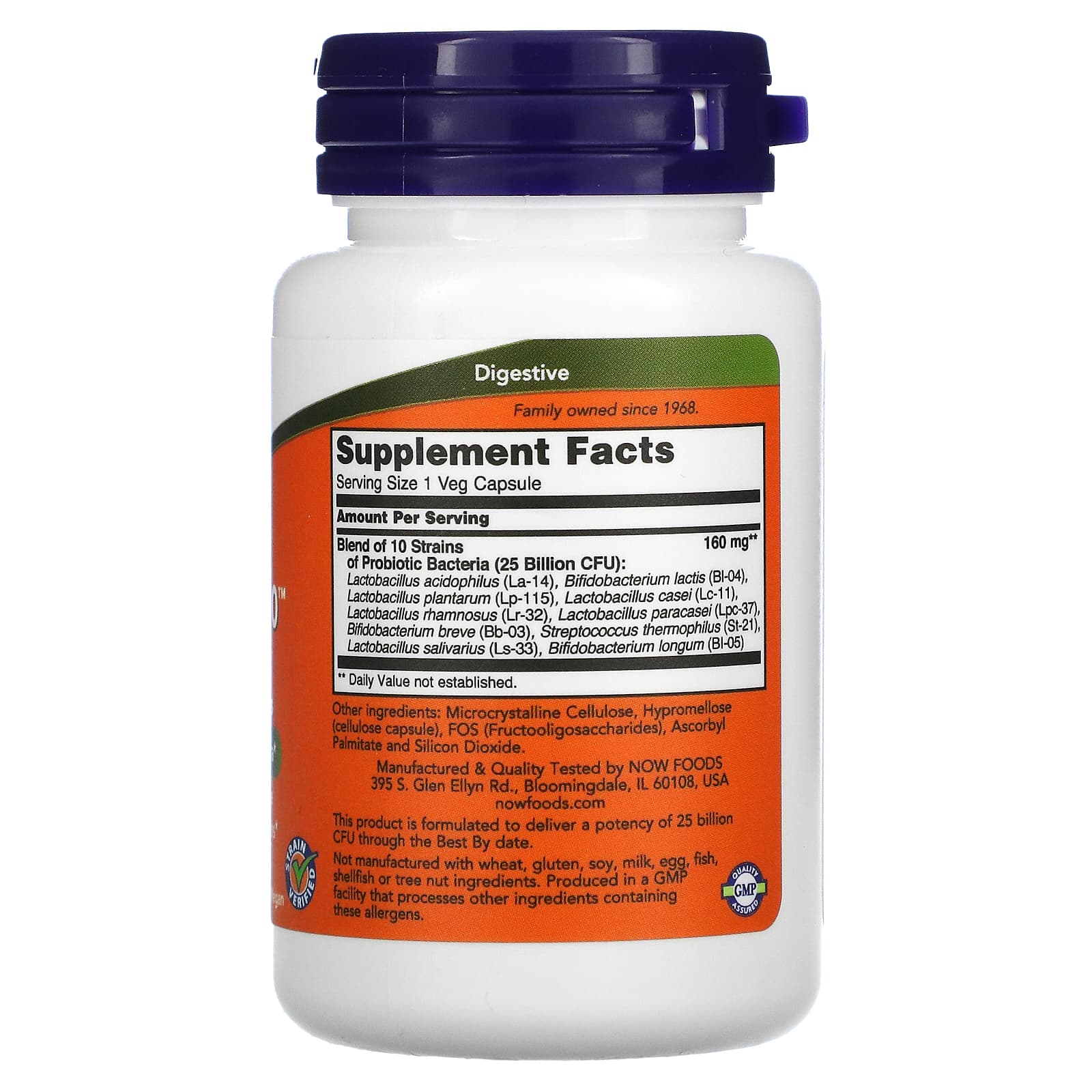 NOW Foods, Probiotic-10, 25 Bilhões, 50 Cápsulas Vegetais - Imagem 2