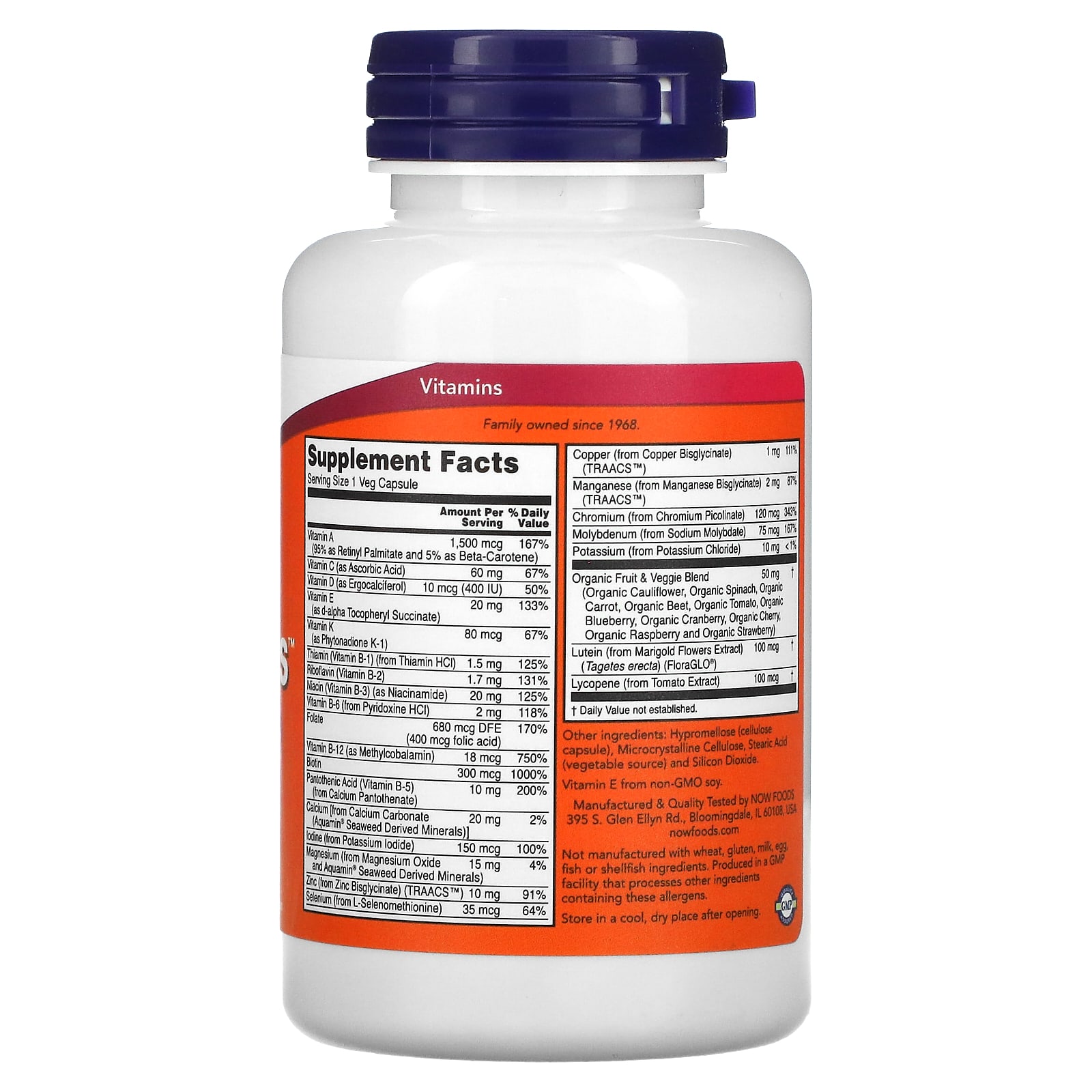 NOW Foods, Daily Vits, Multivitamínico e Minerais, 120 Cápsulas Vegetarianas - Imagem 2