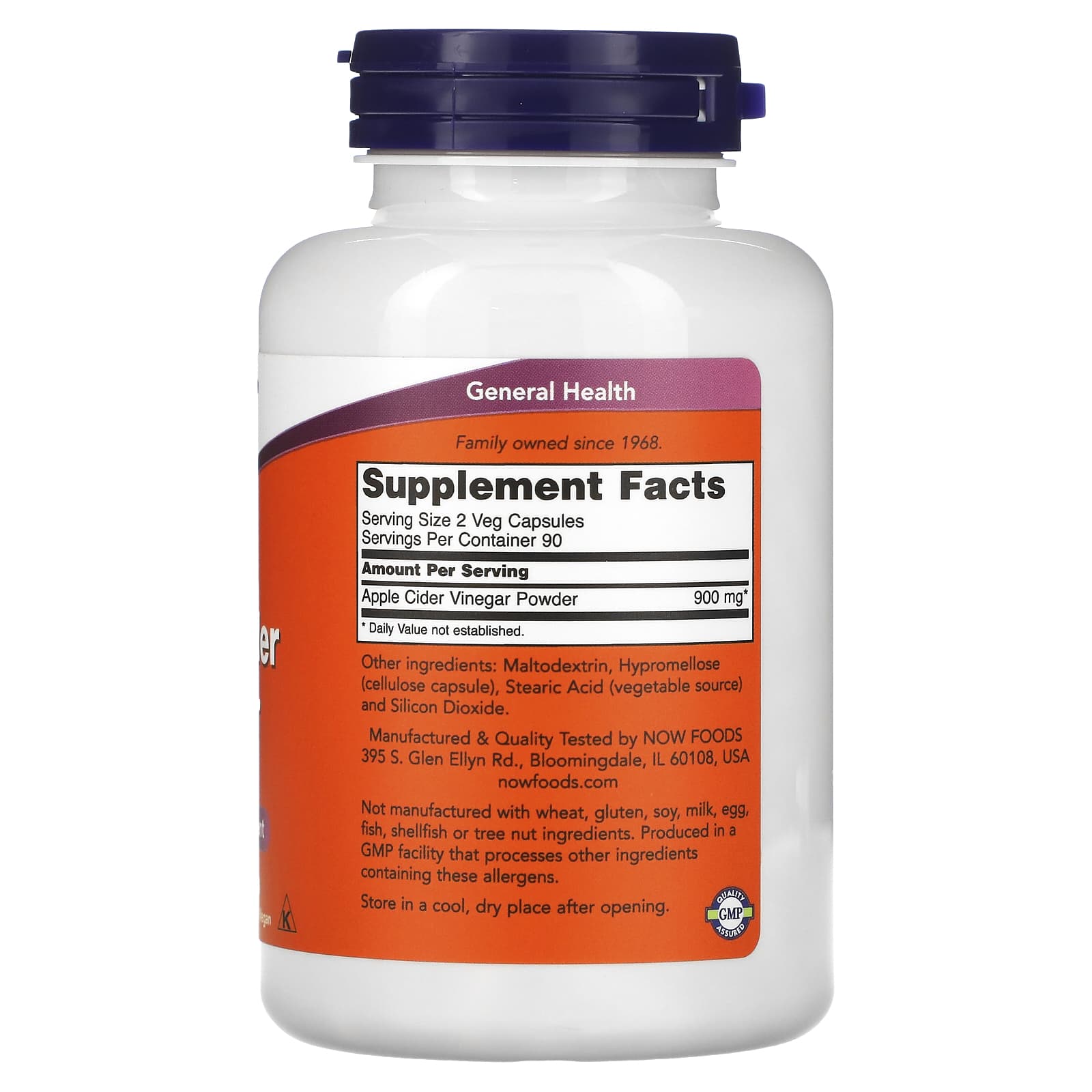NOW Foods, Vinagre de maçã, 450 mg, 180 cápsulas - Imagem 2
