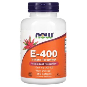 NOW Foods, Natural E-400, 268 mg, 250 Cápsulas Softgel