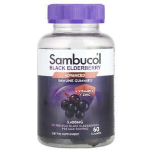 Sambucol, Sabugueiro Preto, Gomas para Suporte Imunológico com Vitamina C e Zinco, Frutas Vermelhas Natural, 60 Gomas