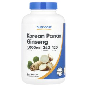 Nutricost, Panax ginseng Coreano, 240 Cápsulas Vegetais (500 mg por Cápsula)