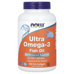 NOW Foods, Ultra Ômega-3, 500 EPA/250 DHA, 180 Cápsulas Softgel de Gelatina de Peixe