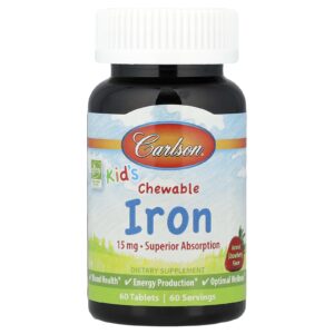 Carlson, Infantil, Ferro Mastigável, Sabor Natural de Morango, 15 mg, 60 Comprimidos