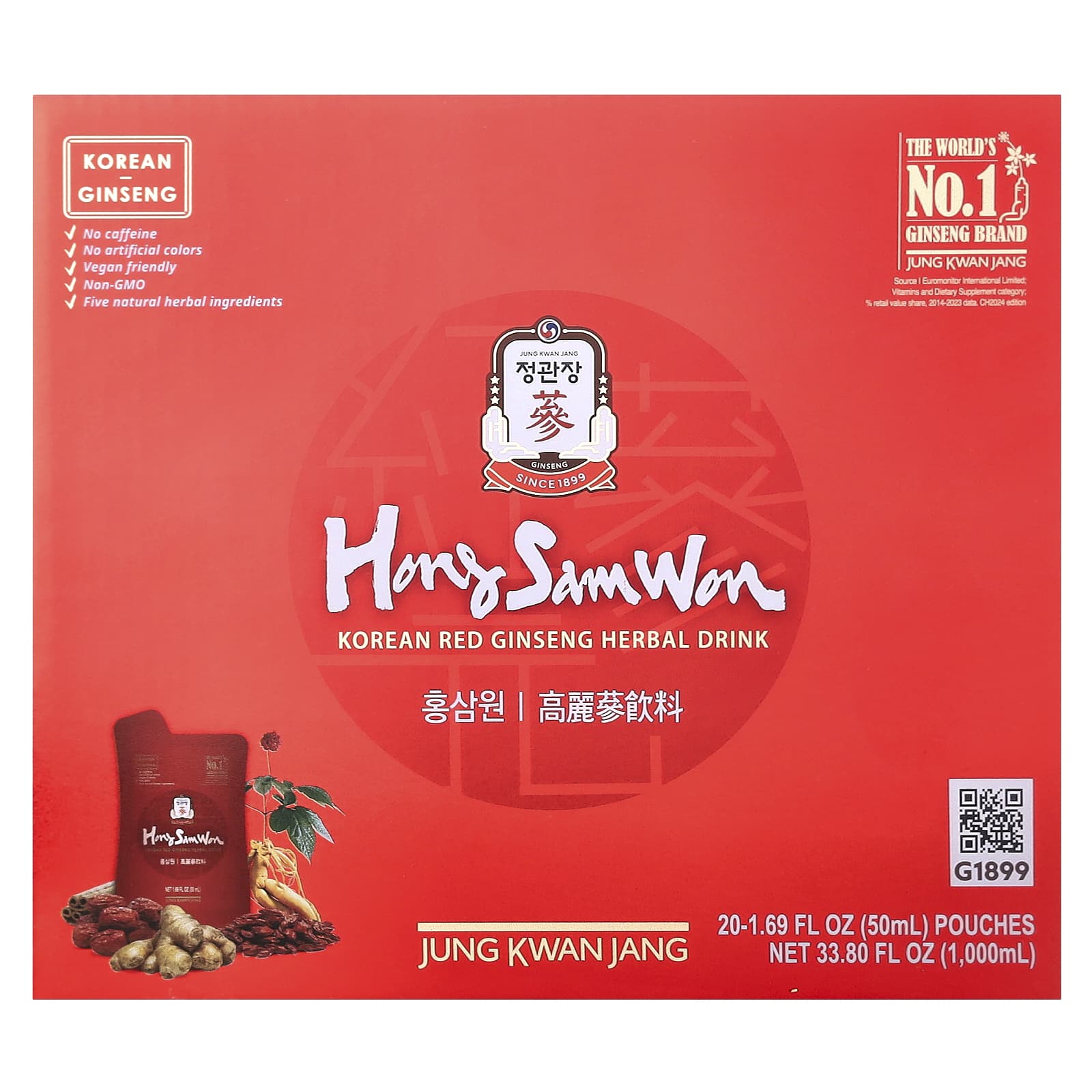 JungKwanJang, Bebida de Ervas de Ginseng Vermelho Coreano, 20 Sachês, 50 ml (1,69 fl oz) Cada