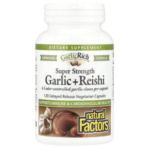 Natural Factors, GarlicRich®, Alho SuperForte + Reishi, 120 Cápsulas Vegetarianas de Liberação Retardada