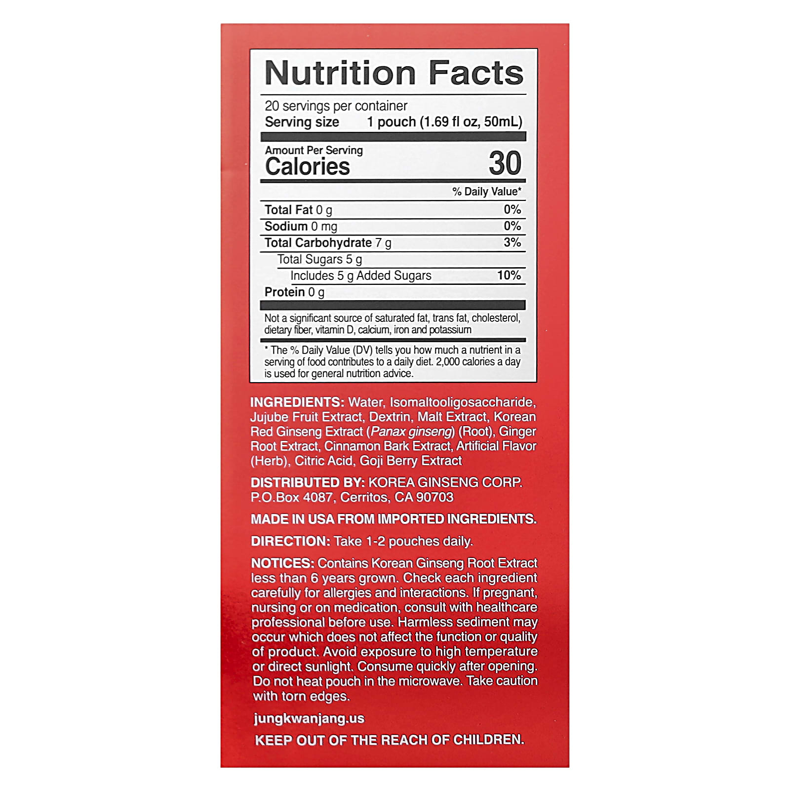 JungKwanJang, Bebida de Ervas de Ginseng Vermelho Coreano, 20 Sachês, 50 ml (1,69 fl oz) Cada - Imagem 2