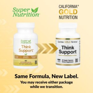 California Gold Nutrition, Think Support, com Ginkgo Biloba, Escutelária, Gotu Kola, Bacopa e Enzimas, 60 Cápsulas Vegetais