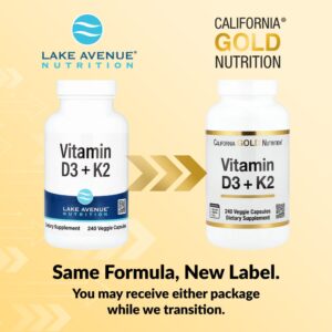 California Gold Nutrition, Vitamina D3 + K2, 240 Cápsulas Vegetais