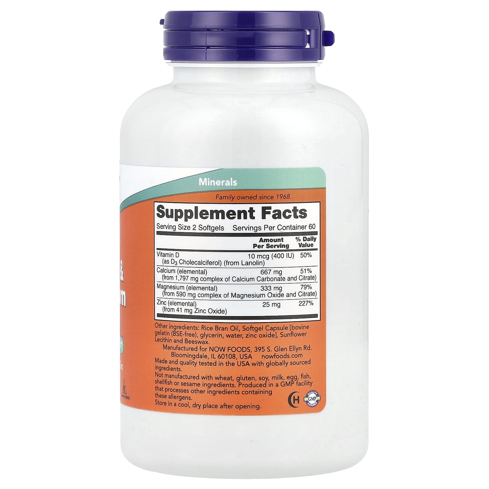 NOW Foods, Cálcio e Magnésio com Vitamina D3 e Zinco, 120 Cápsulas Softgel - Imagem 2