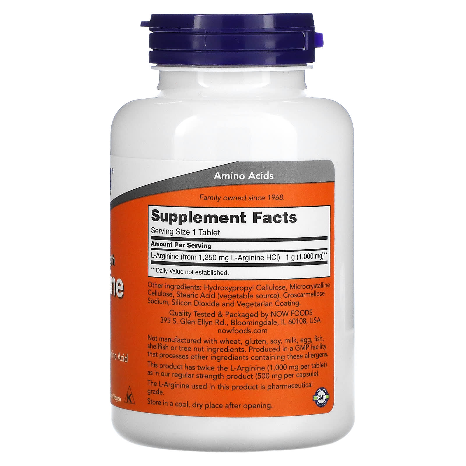 NOW Foods, L-Arginina, 1.000 mg, 120 Comprimidos - Imagem 2