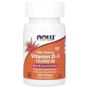 NOW Foods, Vitamina D-3, Alta Potência, 10.000 UI, 240 Cápsulas Softgel
