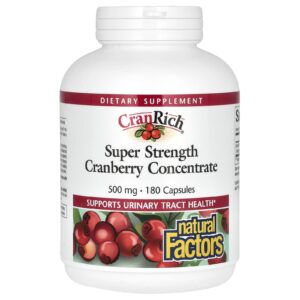Natural Factors, CranRich, Concentrado de Cranberry, Superpotência, 500 mg, 180 Cápsulas