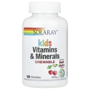 Solaray, Vitaminas e Minerais para Crianças, Mastigável, Cereja Negra Natural, 120 Gomas Mastigáveis