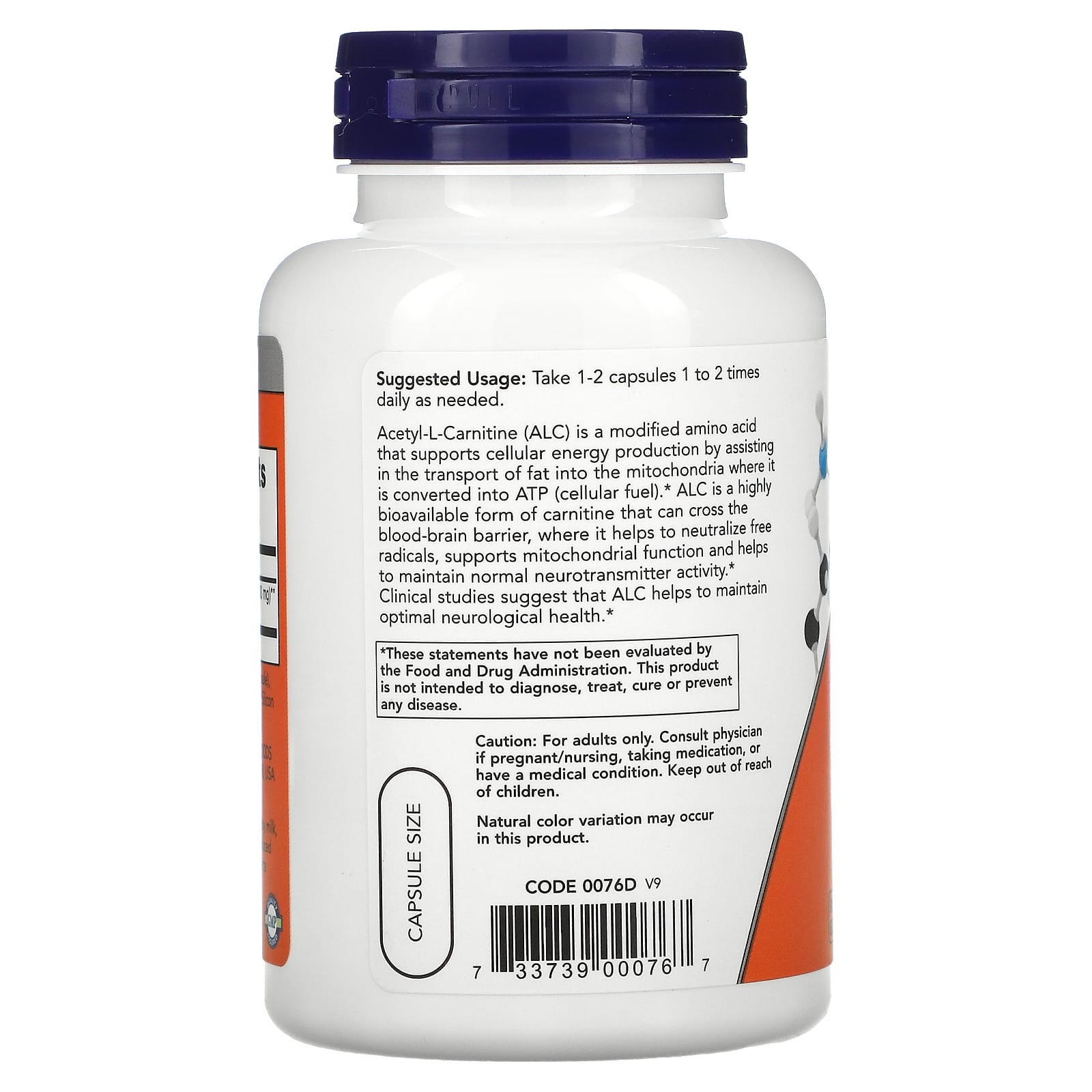 NOW Foods, Acetil-L-Carnitina, 500 mg, 100 Cápsulas Vegetais - Imagem 3